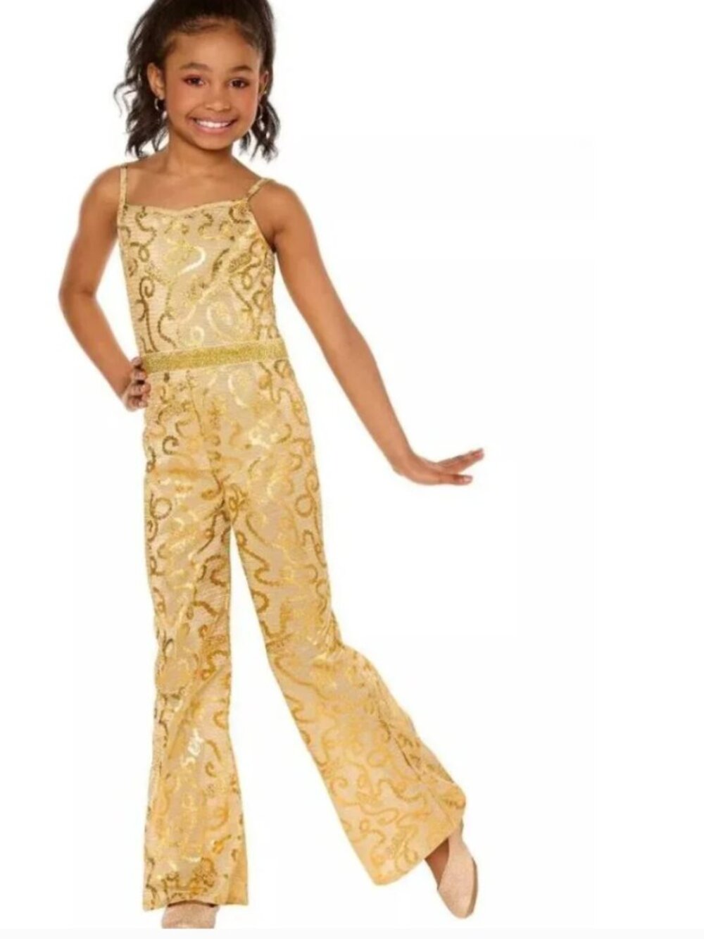 Barbie Movie Disco Halloween Costume 10/12 Gold Jumpsuit Girls 1 Pc